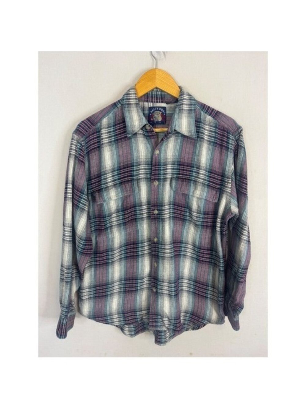 Salty Dog Mens Purple Teal Plaid Cotton Flannel Button Down Shirt Large